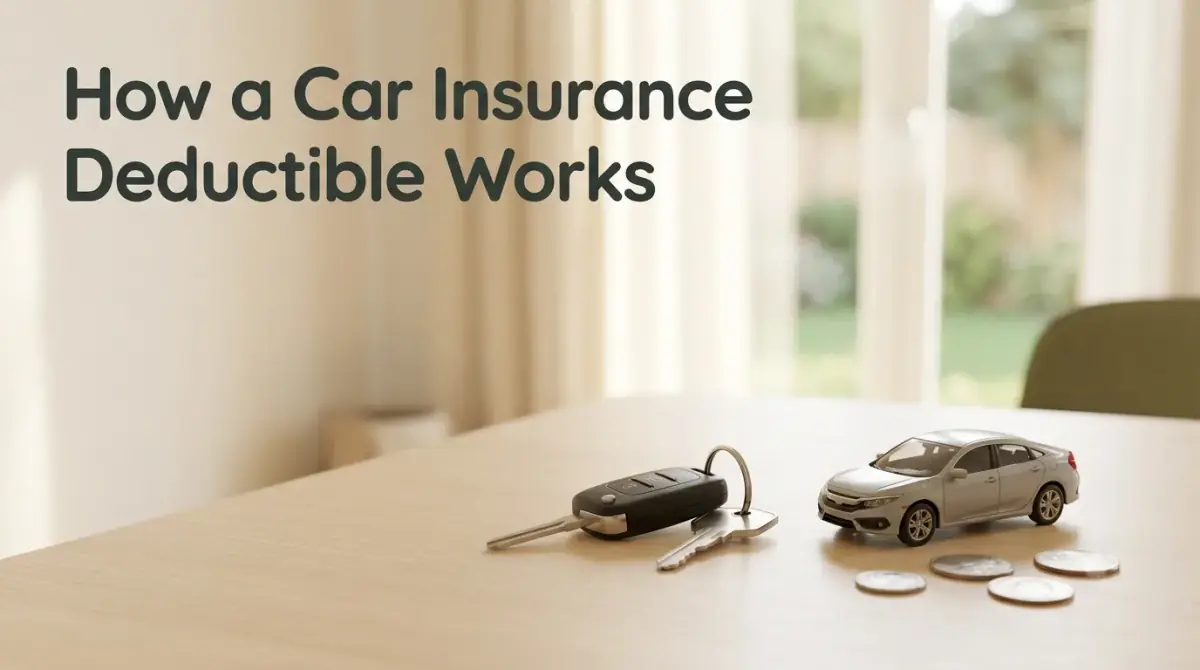 a set of car keys beside a small model car and a few coins on a clean surface