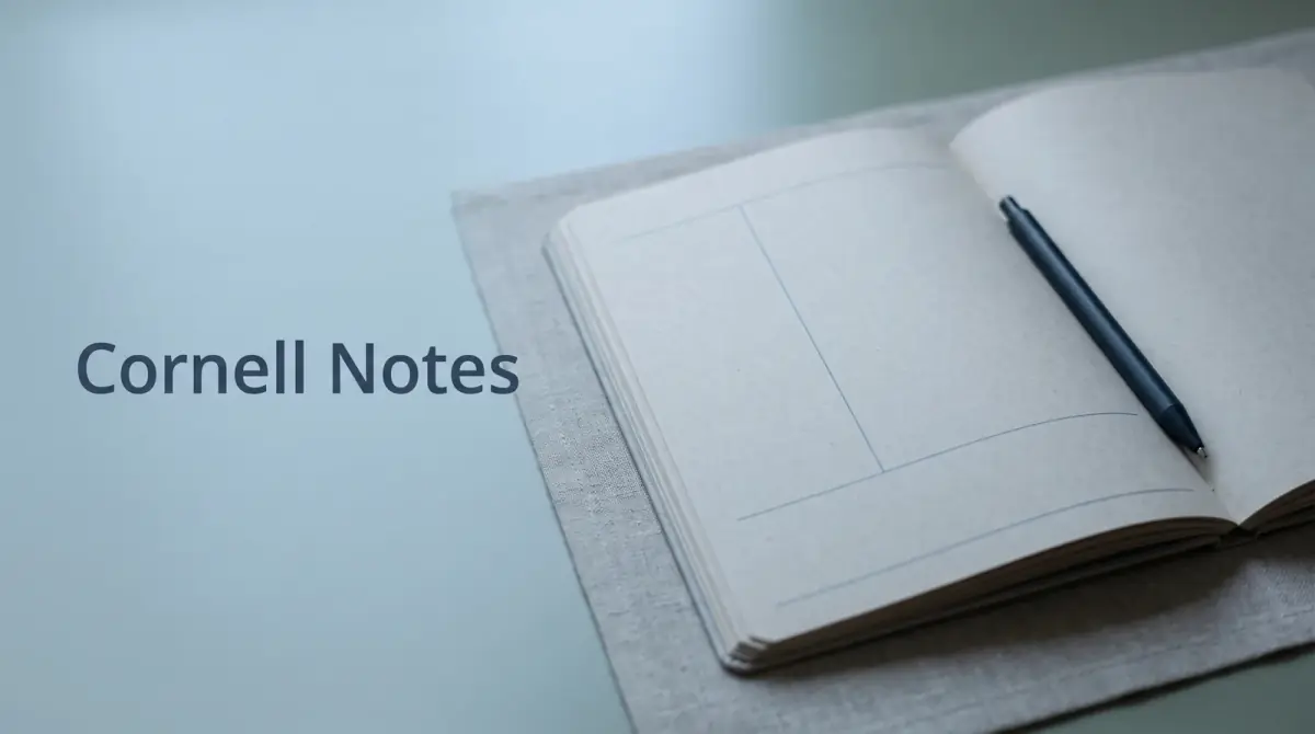 an open notebook page showing a clear two-column layout with a pen