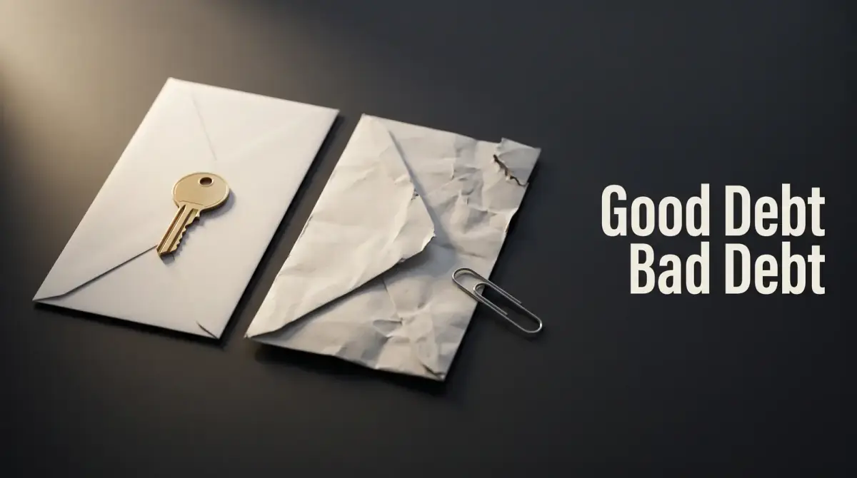 a sealed envelope holding a brass key beside a torn envelope with a paperclip
