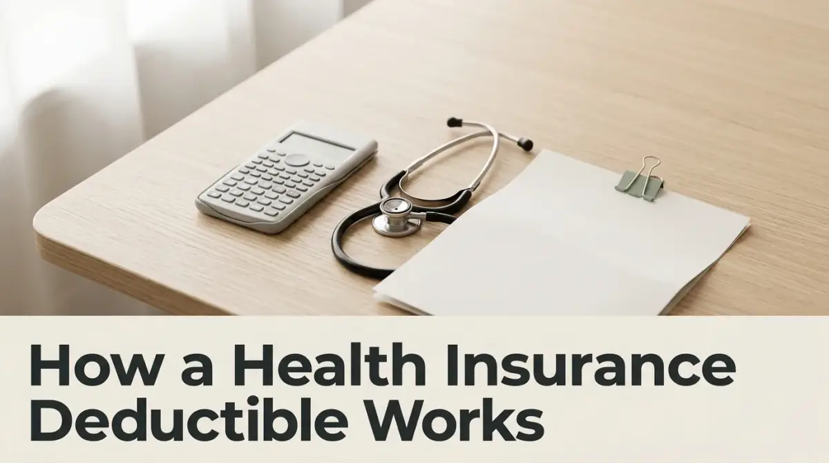 a clean desk with a stethoscope resting beside a calculator and a folded blank form
