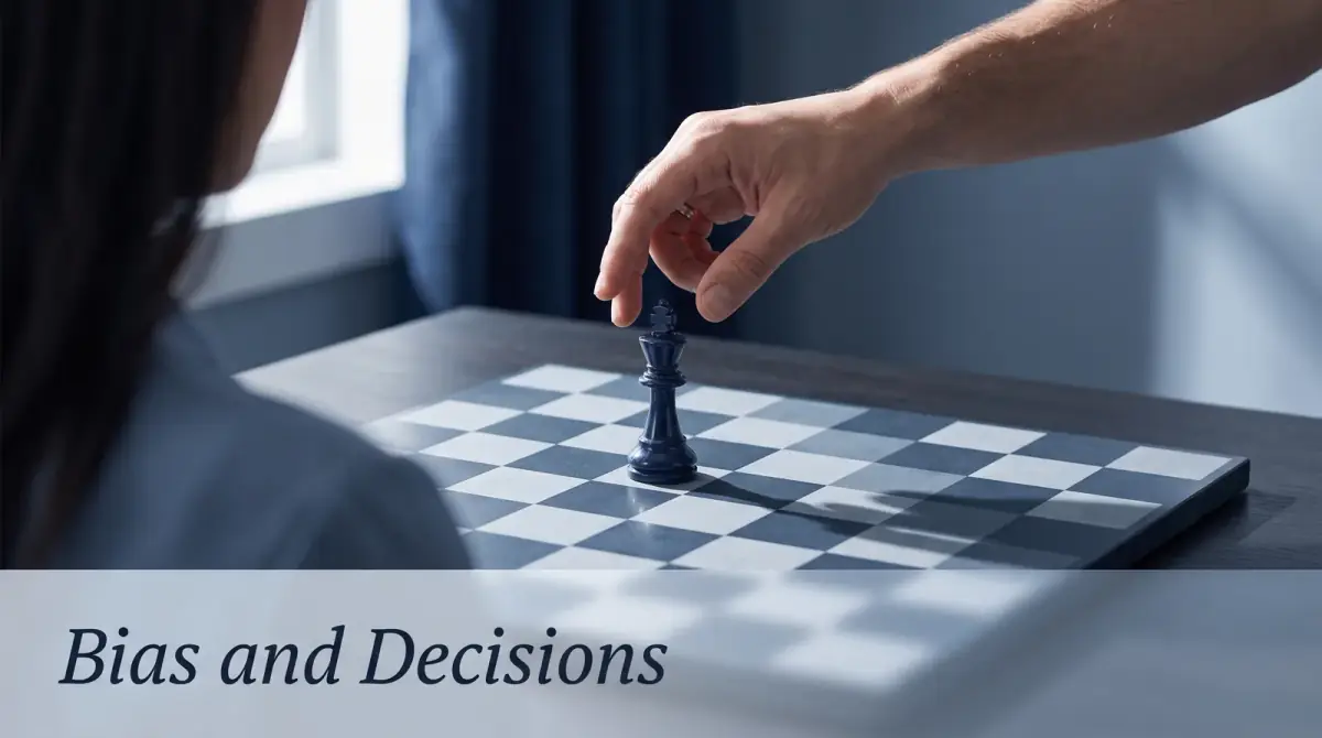 a single chess piece on a board with a hand hovering above it, thoughtful