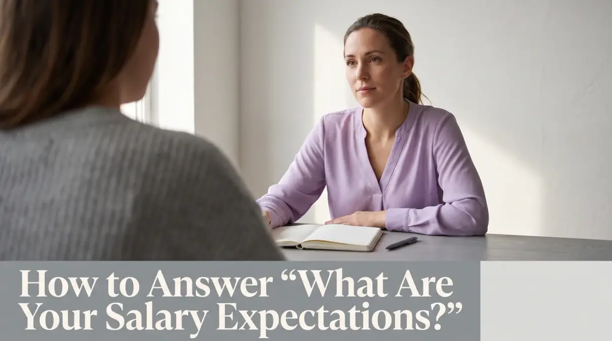 two people at an interview table with a notepad between them, a calm discussion moment