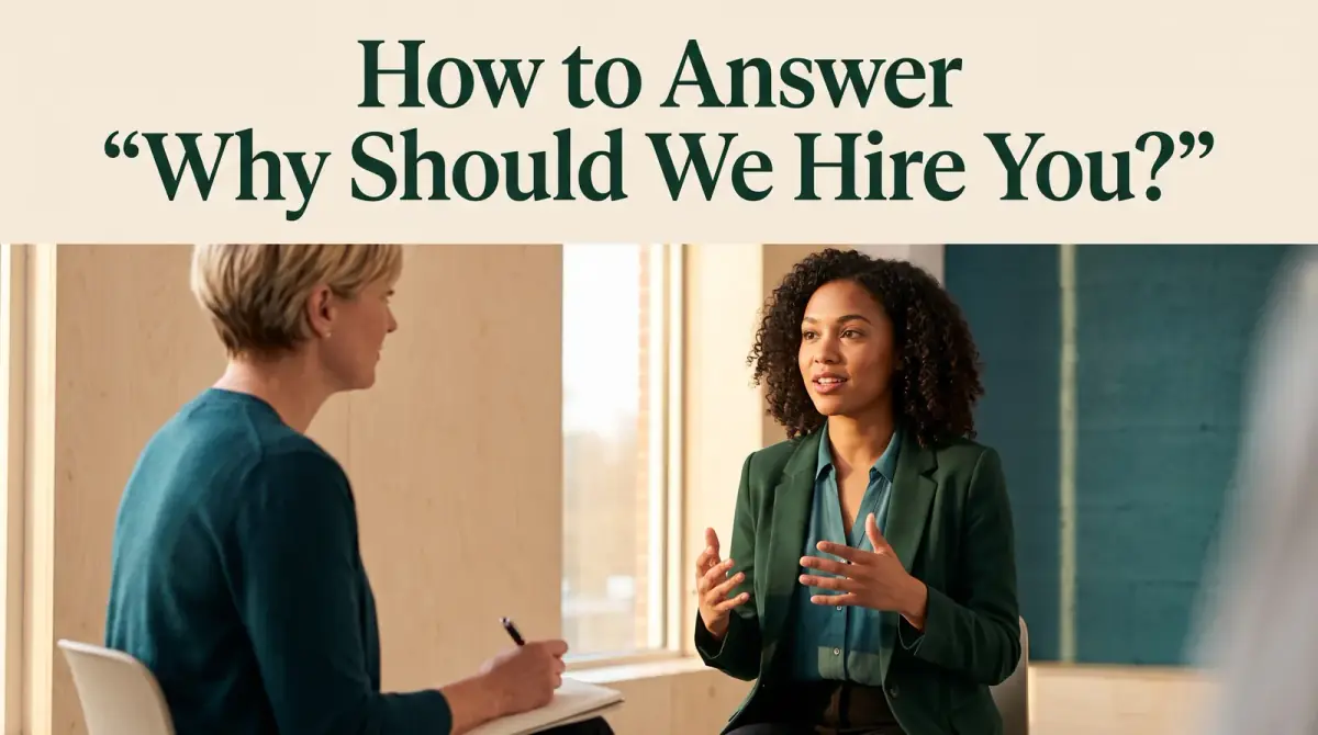 a confident person speaking in a bright interview room while an interviewer listens