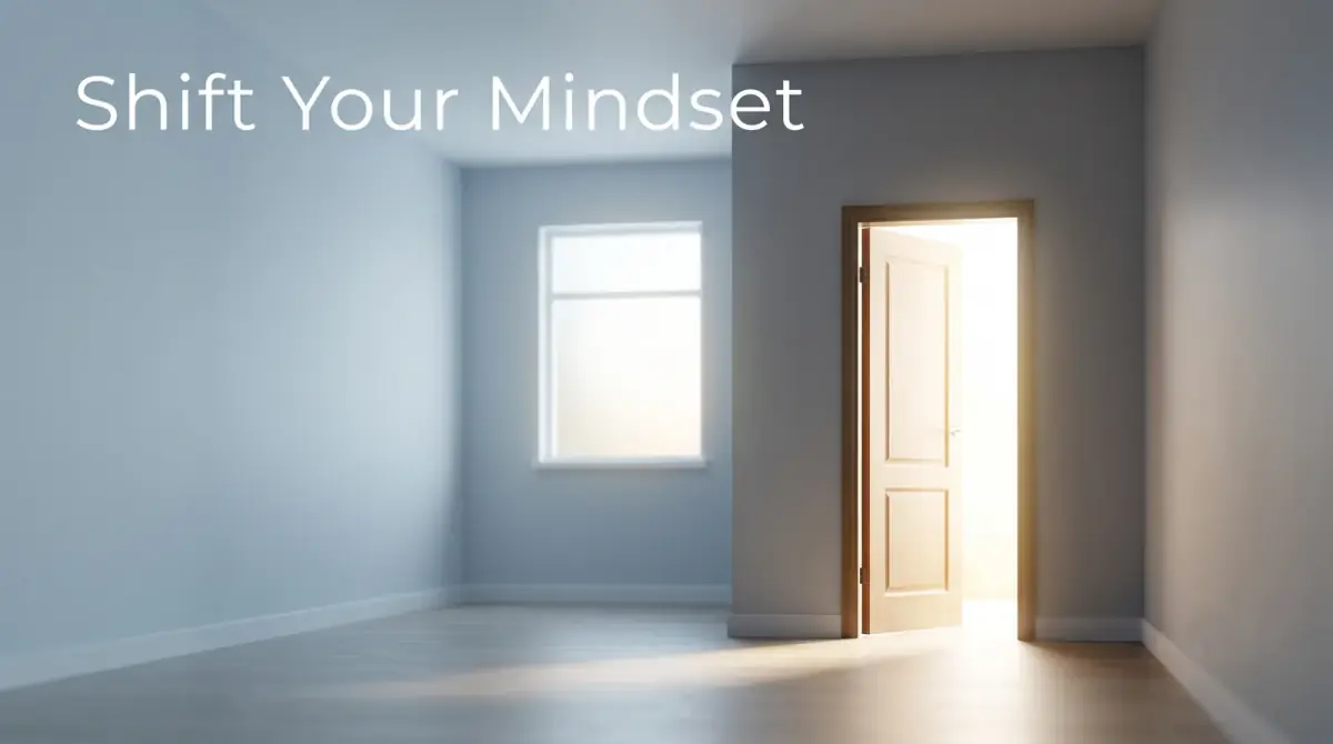 a single open door letting bright light into a plain, quiet room