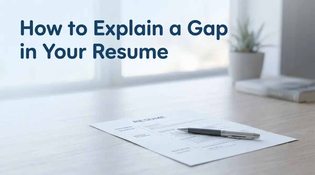 a single resume on a desk with a pen resting on it, a calm workspace
