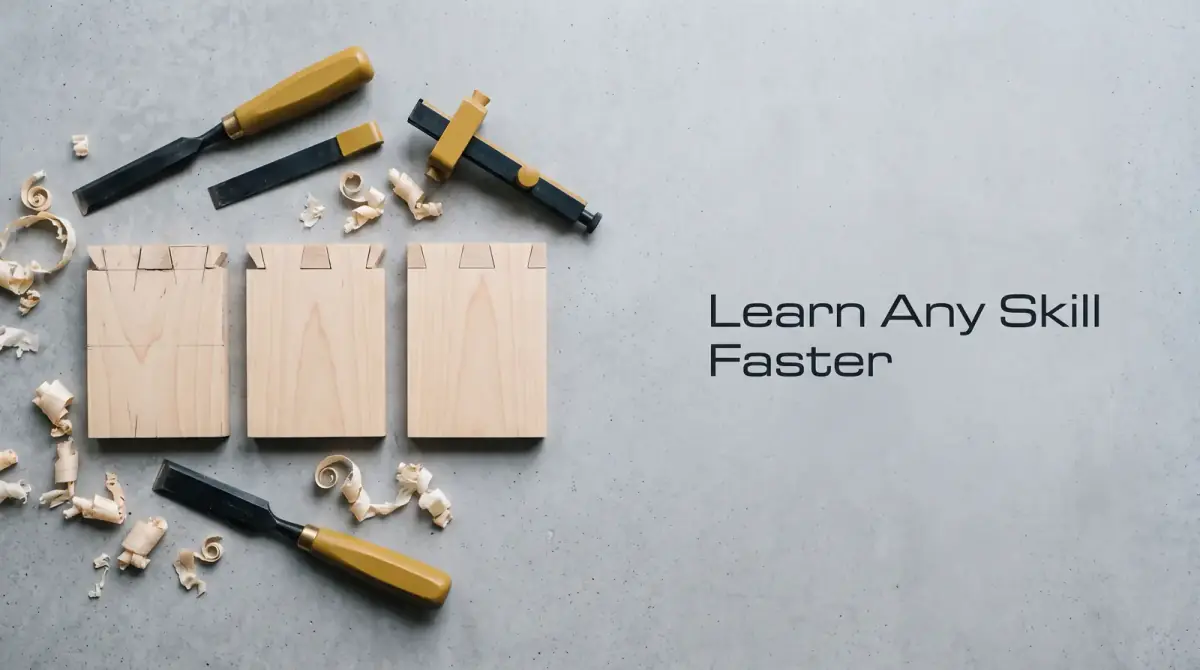 woodworking chisels and dovetail practice boards on concrete