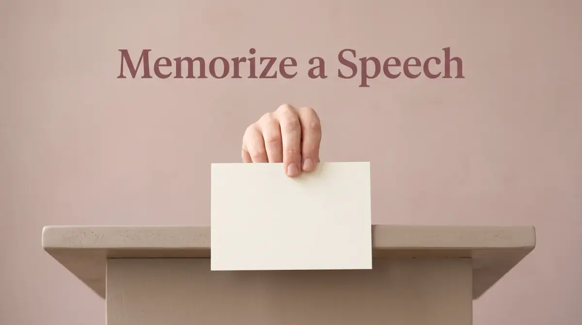 a single index card held in a hand at the edge of a lectern, soft light
