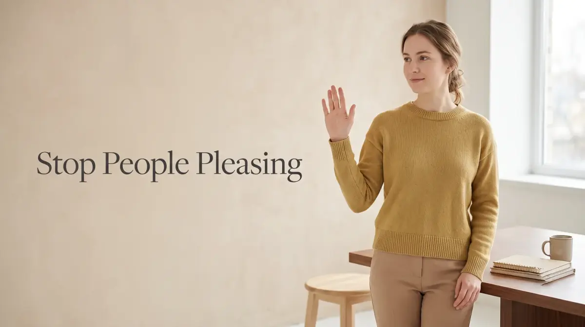 a person gently raising an open hand in a soft, calm refusal