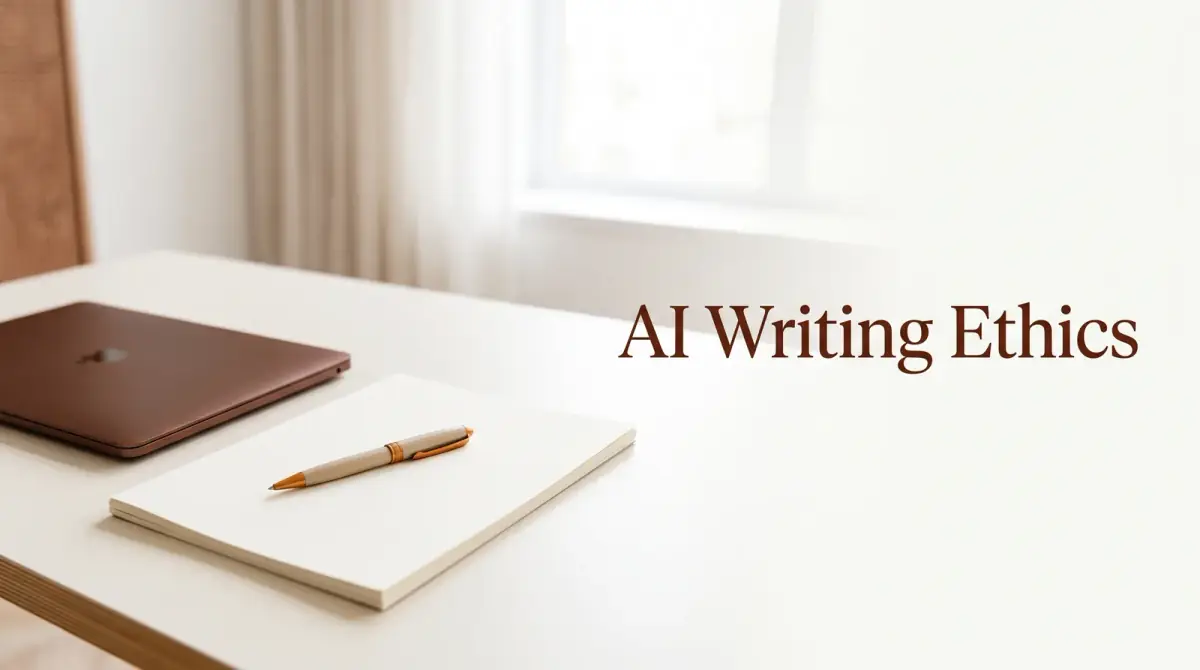 a pen resting on a blank essay page beside a closed laptop