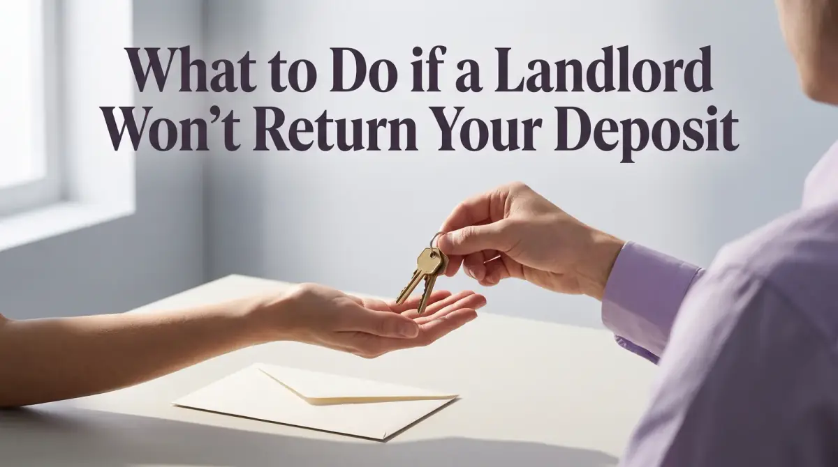 a set of apartment keys being handed over above a clean table, a plain envelope beside them