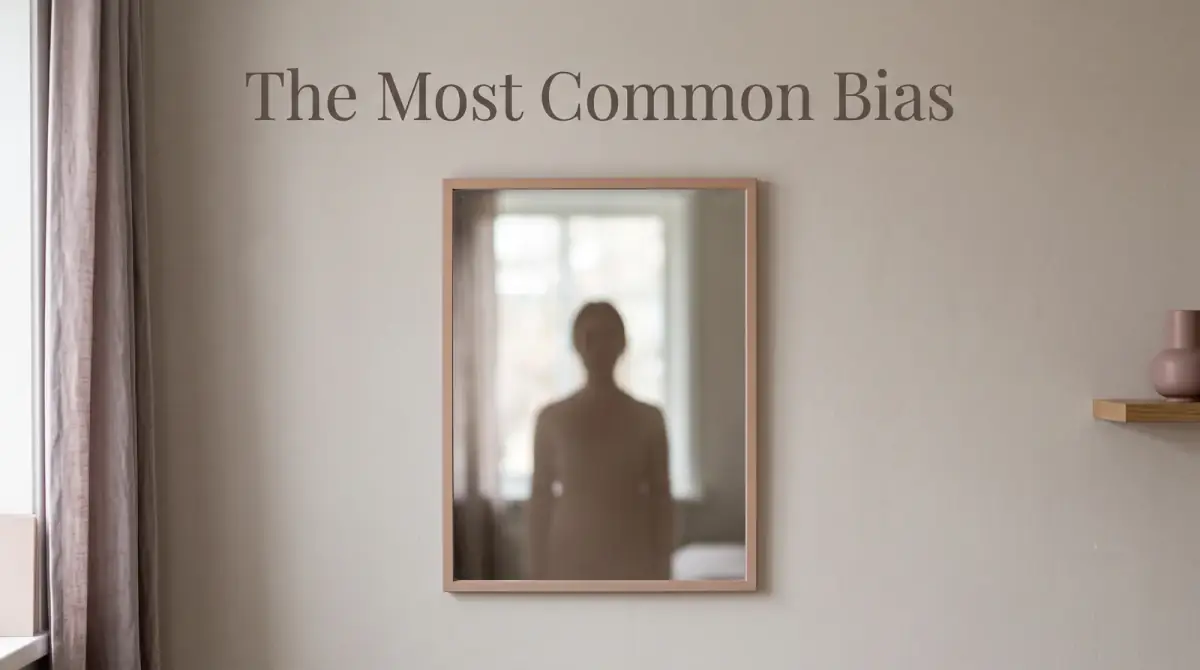 a plain mirror on a wall reflecting a person's soft silhouette