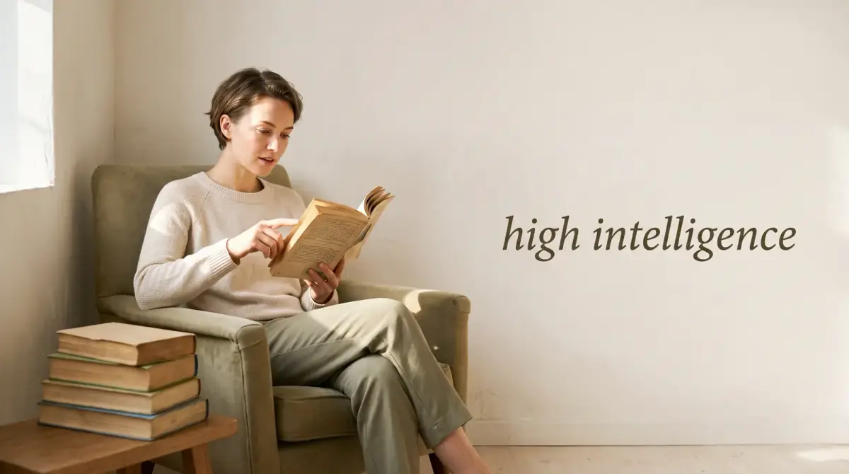a woman reading a book in an armchair beside stacked books