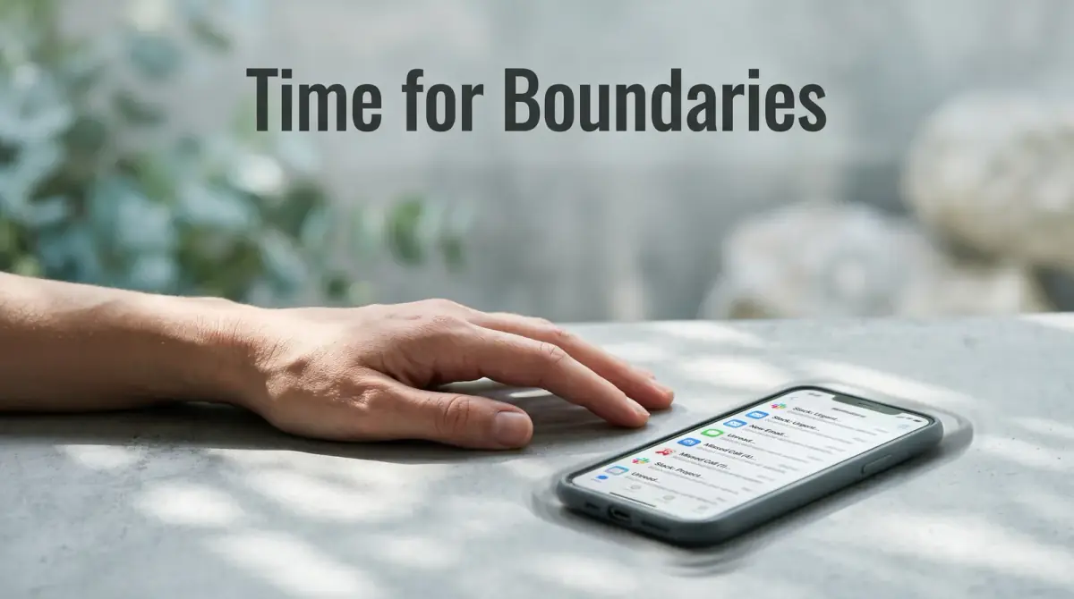 a phone buzzing with many notifications beside a tired resting hand