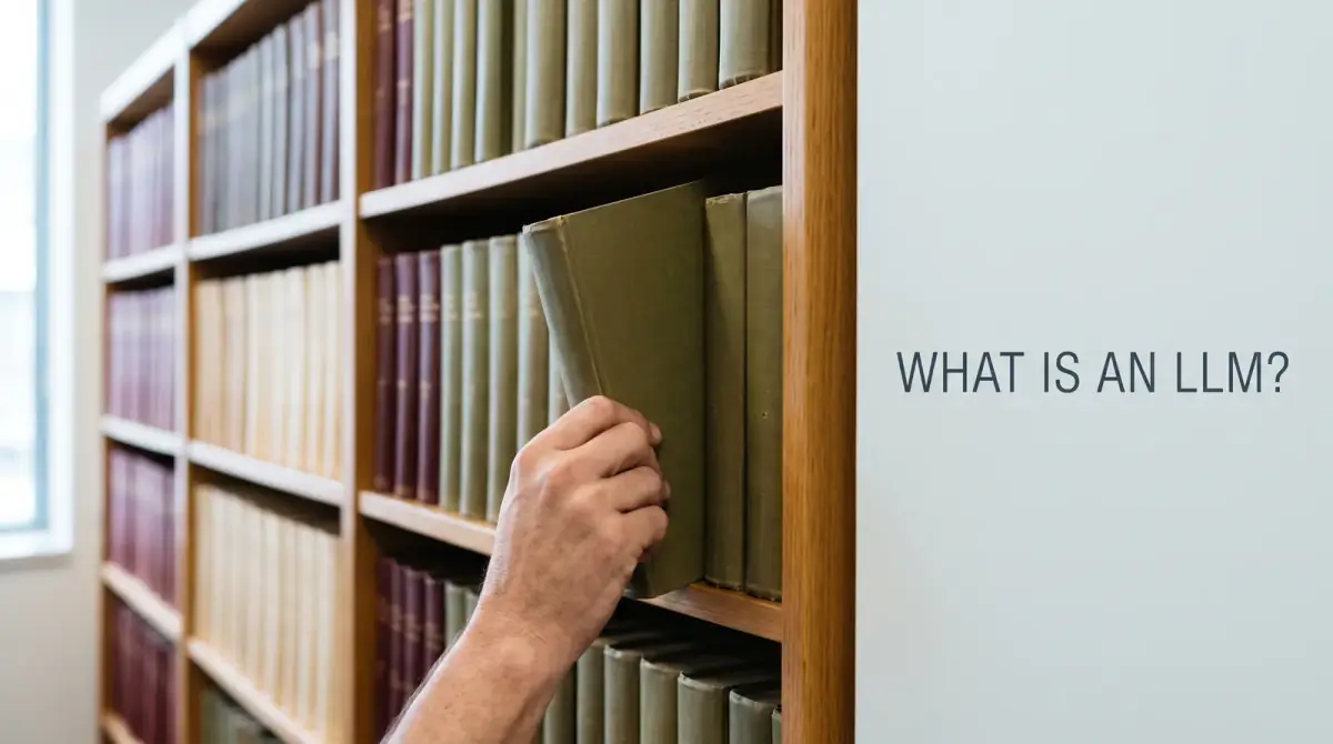 a hand pulling a green book from a library shelf