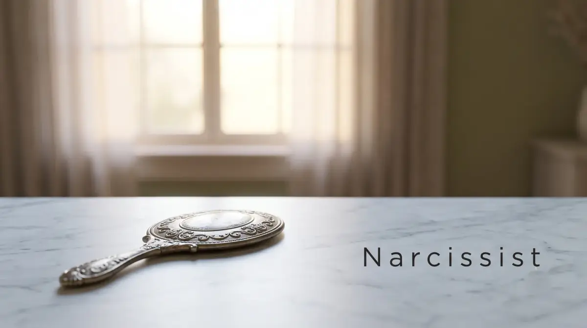 a single ornate hand mirror lying face-down on a pale marble surface