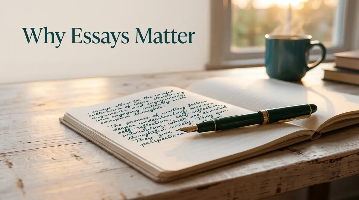 a handwritten page with a fountain pen resting across it