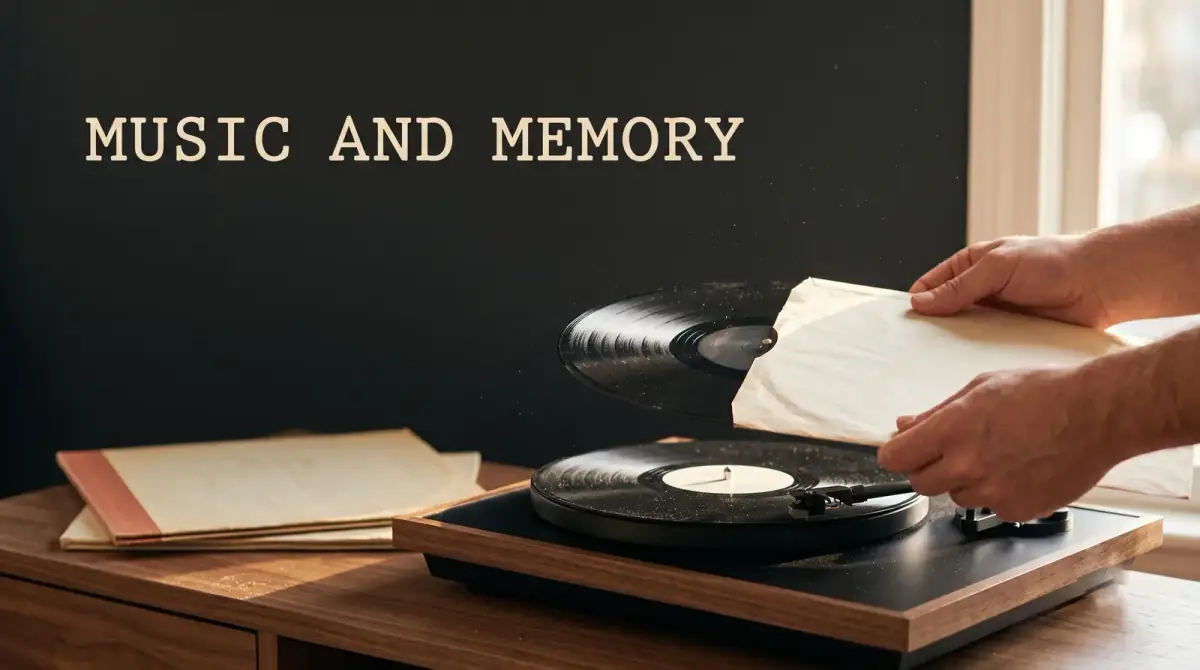 hands sliding a vinyl record from its sleeve onto a turntable