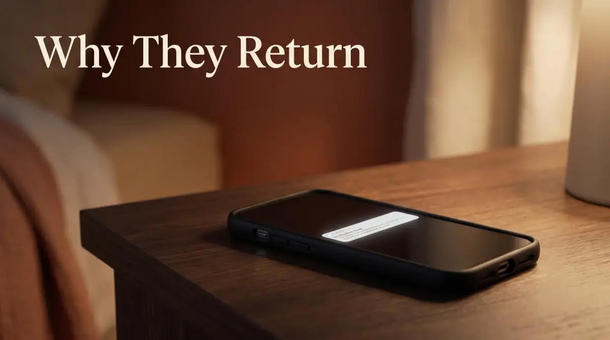 a phone lying face-up on a dark table with a single notification glowing
