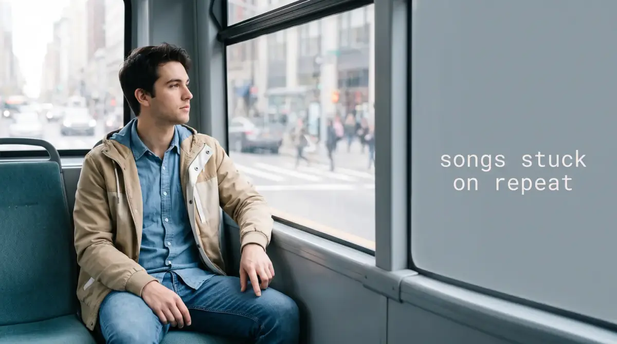 a young man on a city bus gazing out of the window