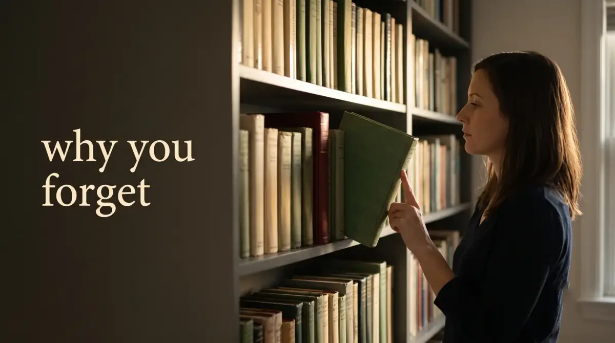 a woman taking a green cloth-bound book from a sunlit library shelf